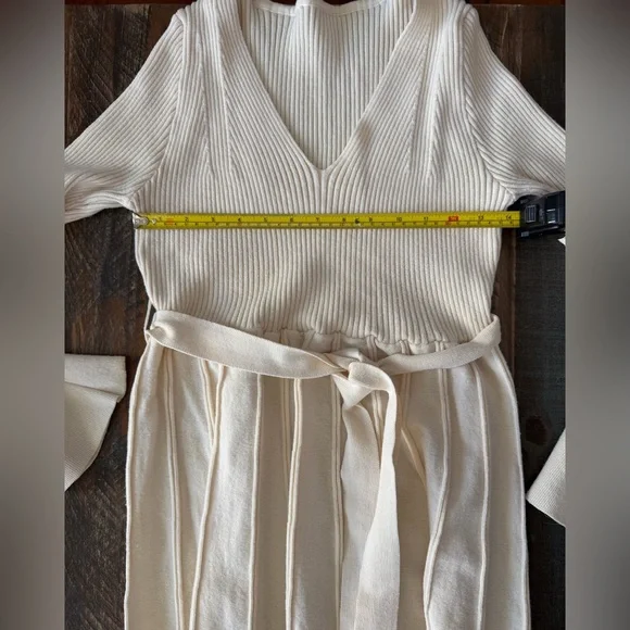 SHEIN Women's L Cream Ribbed Knit Long Sleeve Midi Sweater Dress - Picture 3 of 7